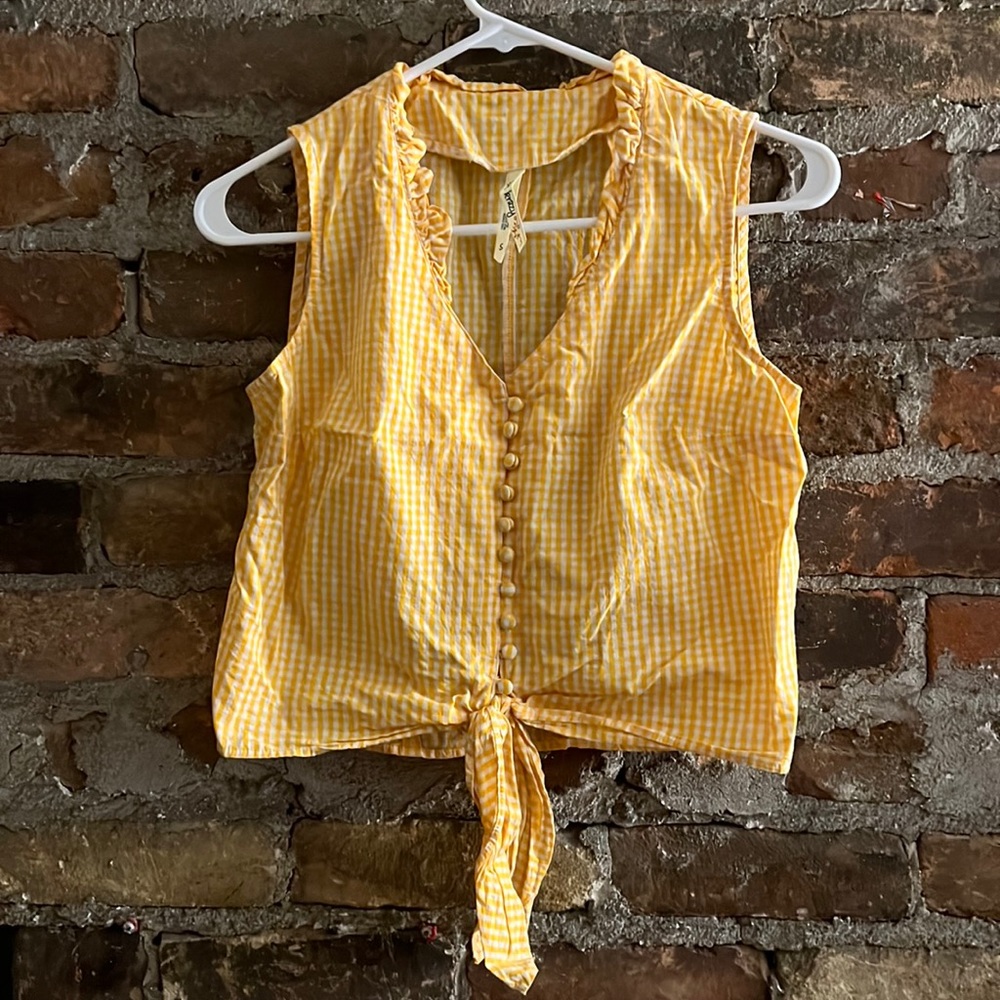 Yellow & white checkered crop tank top
